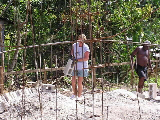 TLC at work -  Moving the blocks from across the street to the foundation area