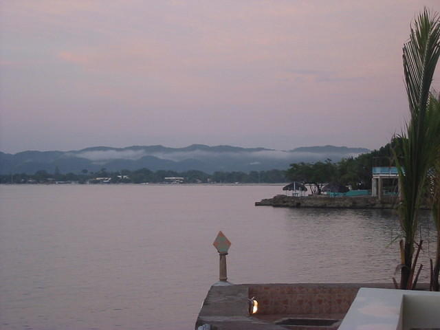 This is the view from the terrace outside our function room. Negril's famous 7 mile beach with a mist after the rain siiting jus