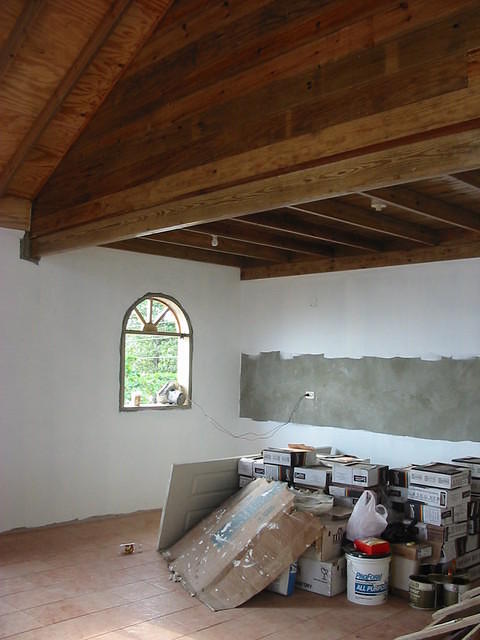 The inside roof spaces were converted into loft rooms & lined with varnished trusses & wood ceilings