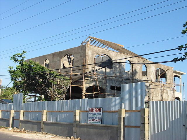 View from the street as the roof trusses begin to be fixed