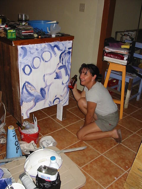 Selina and her piece of art ..and of course an Ice Cold Red Stripe!!