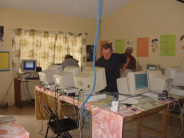 Bill & John from the USA complete the project this week. 20 computers, networked and some on line too. Recently Sandals Hote