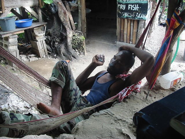 Uncle Sam in his garden hammock chilling out with us