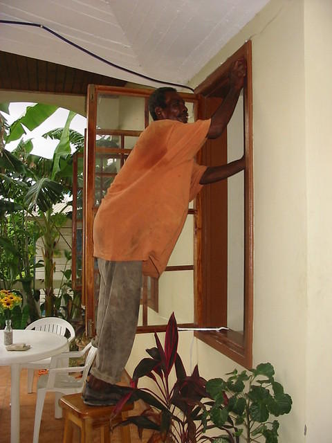 Roy cleaning the windows