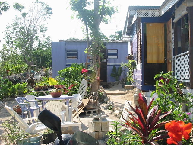 Patio view to the zinc kitchen & bathroom