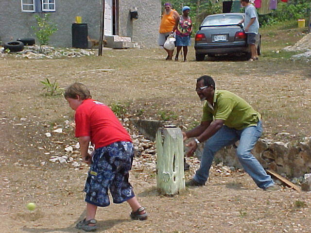 Playing Cricket at Abeokuta Jamaica with Oz catching